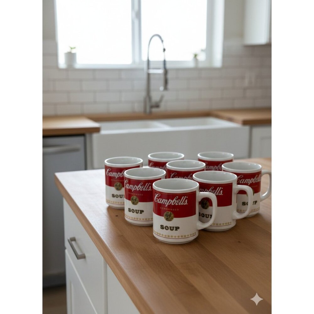 Vintage Campbell's Soup Genuine Porcelain Corning Mugs Set Of 8 Japan Kitchen